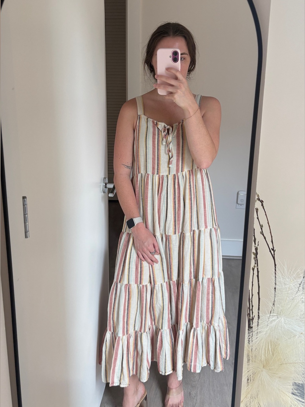 Target Striped Tiered Maxi Dress in Cream, Pink, Mustard